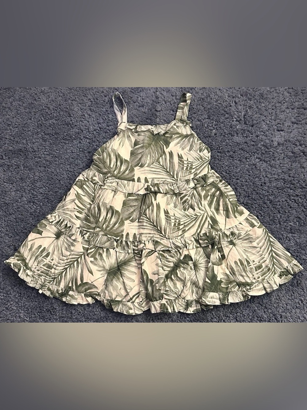 Janie & Jack Baby Girl 18-24M Green Palm Print Spaghetti Straps Swing Sundress
